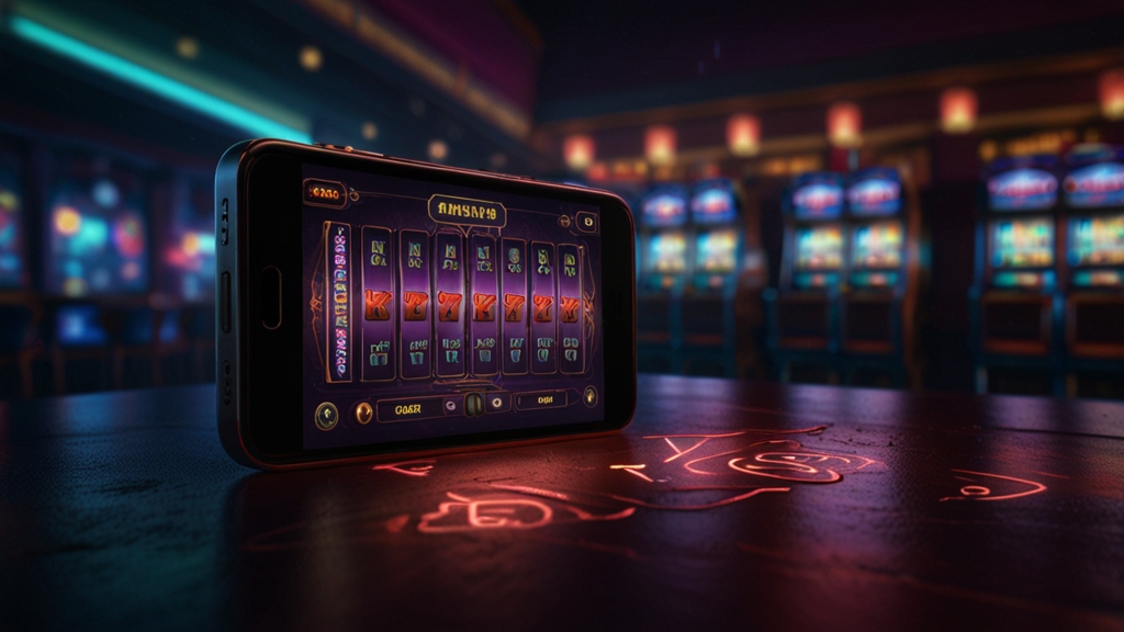 Smartphone showing download and login troubleshooting screens in a dark casino setting