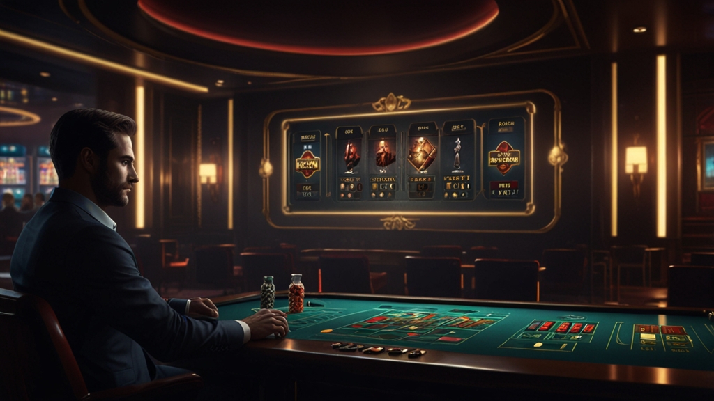 Player at a desktop login screen in a dark casino-themed setting