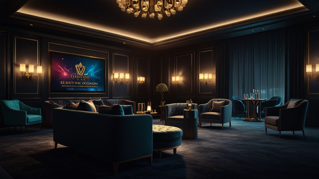 VIP casino lounge with personalised bonus cards and cashback display